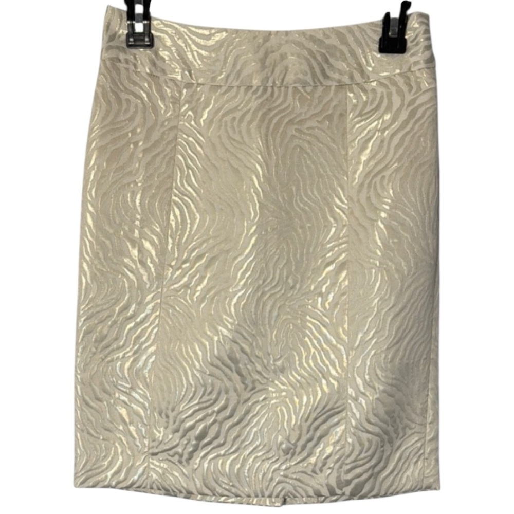 LOFT‎ Skirt Cream w/ Gold Shimmer Pencil Midi in Size 0  NWT
